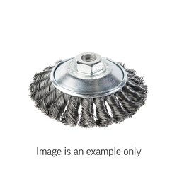 Bevel Brush Twist Knot High Carbon Steel 0.5mm Wire  x 100mm Dia M14 Carded